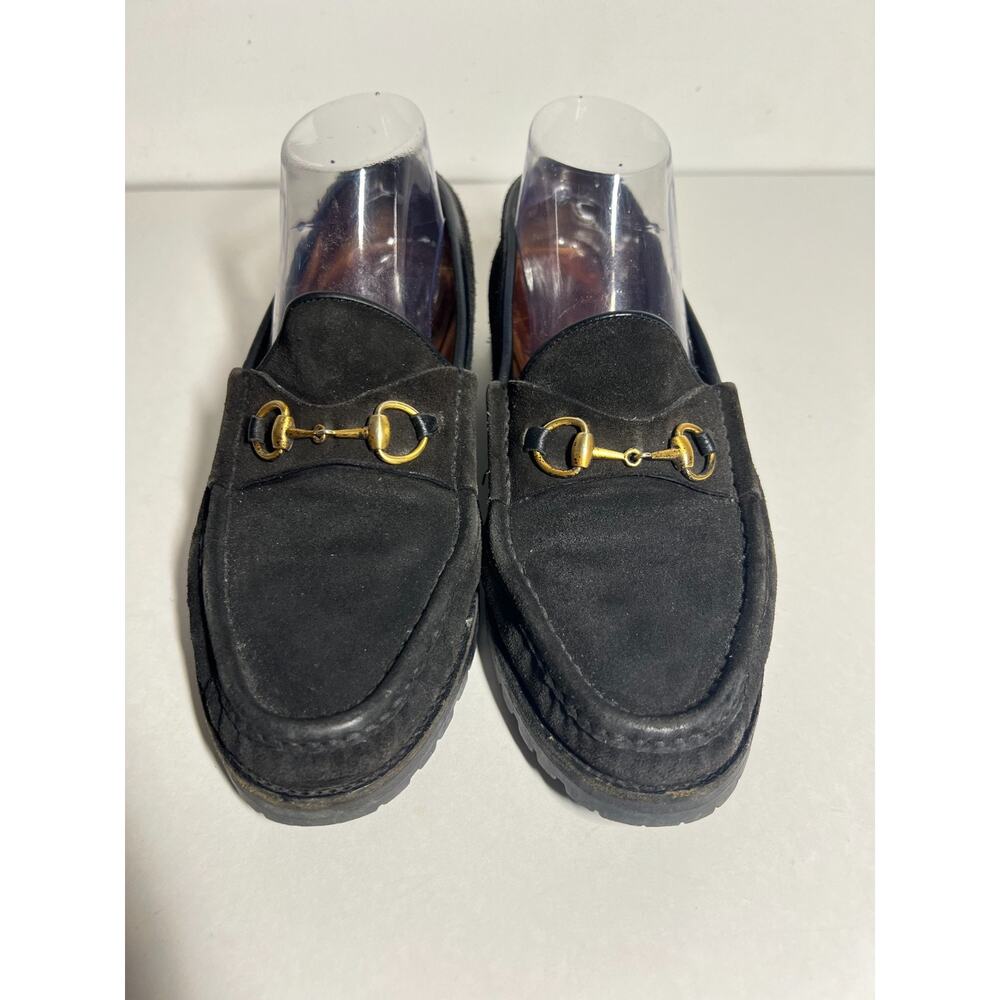 Gucci Women's Dark Brown Suede Lug Sole Horsebit Slip On Loafer Shoe Size 9 B - Picture 3 of 9